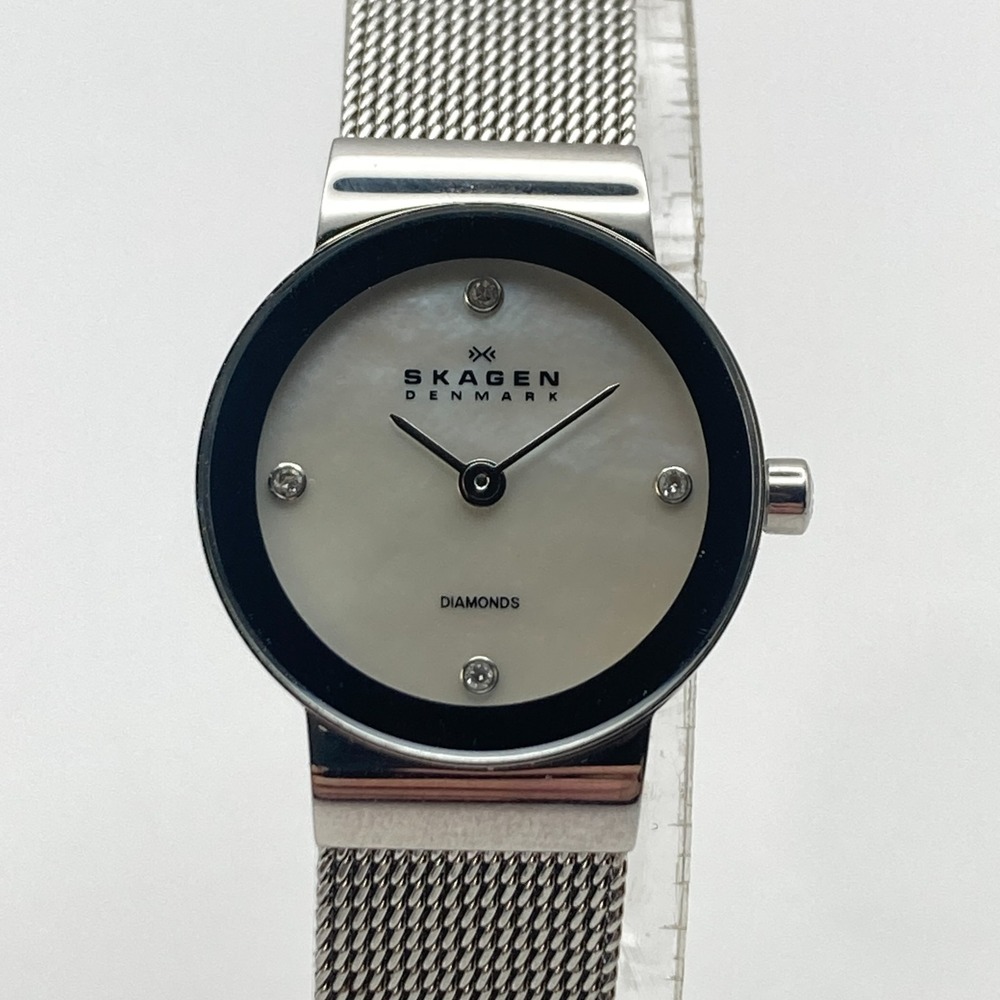 Skagen Freja Women's Watch 22mm Silver Tone MOP Diamond Mesh Slim New Battery